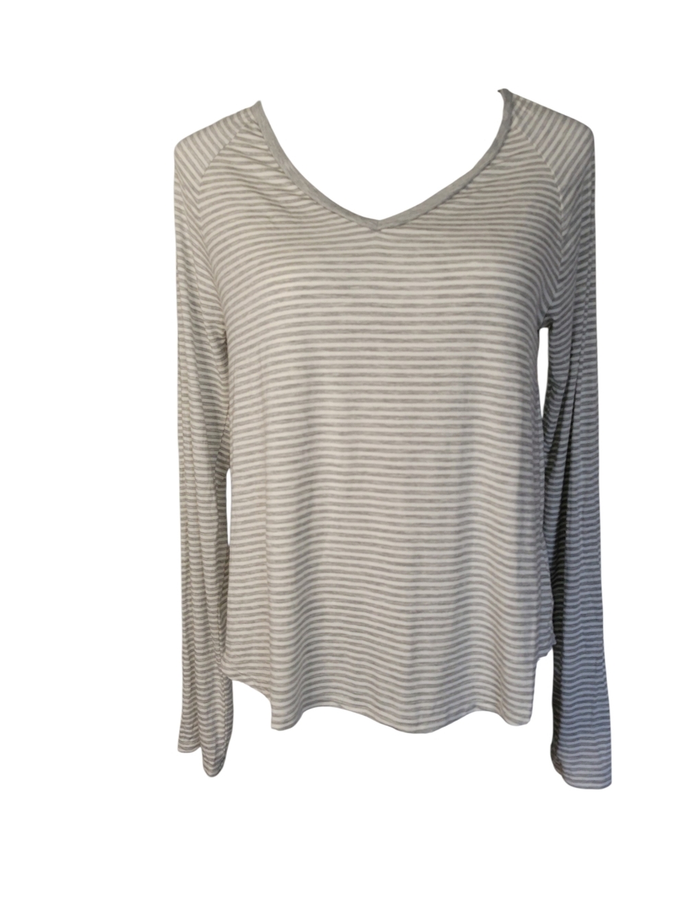 Gap Body Gray & White Striped Soft V-neck Long Sleeve Modal Shirt Size Small